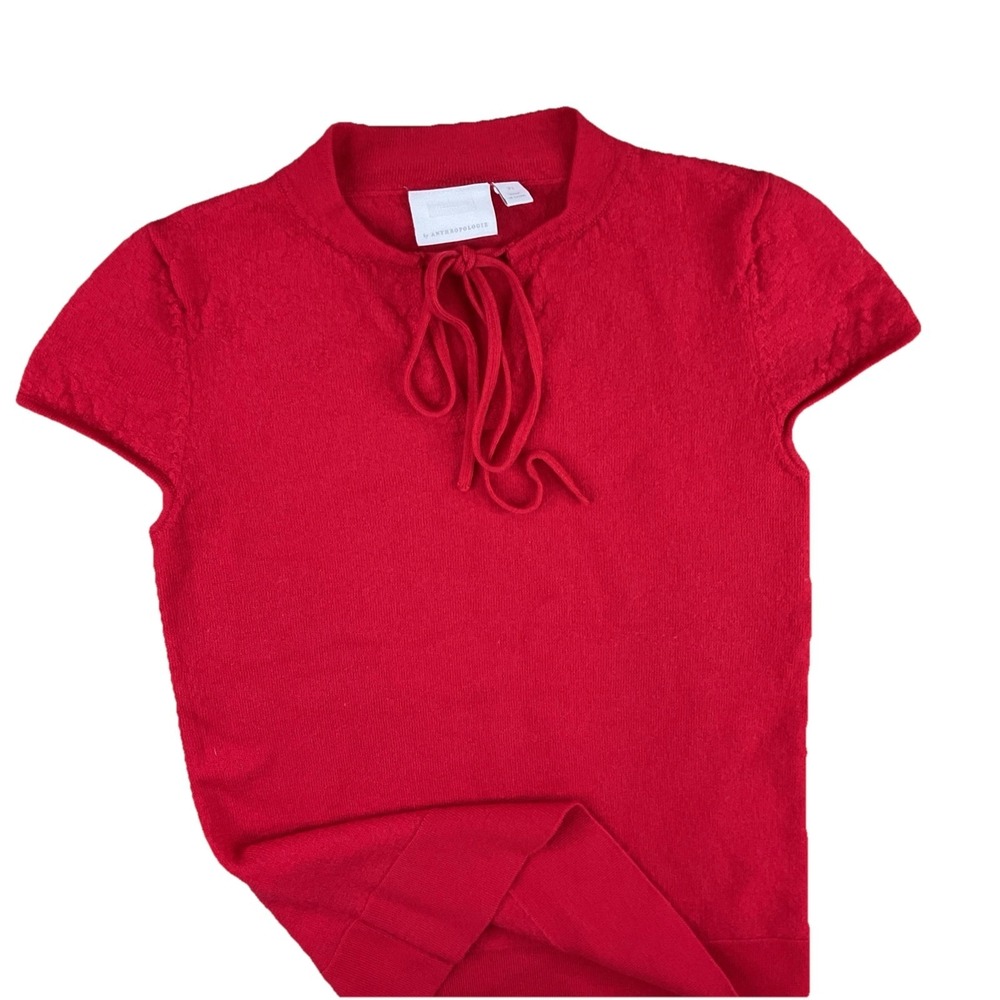 Ett:twa Anthropologie Sweater Top Womens XS Red Merino Wool Cap Sleeve Knit Top